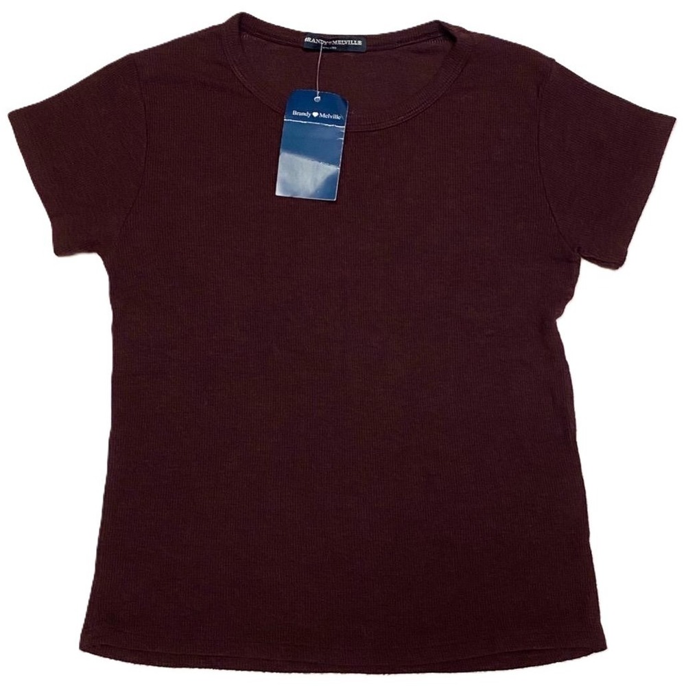 New Brandy Melville Women's One Size Burgundy Purple Short Sleeve Knit Shirt